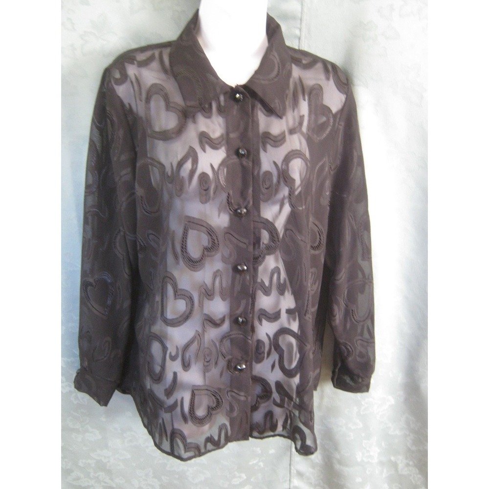 VTG 90's Expose Shirt Size Medium Sheer Black Top Heart Print Top